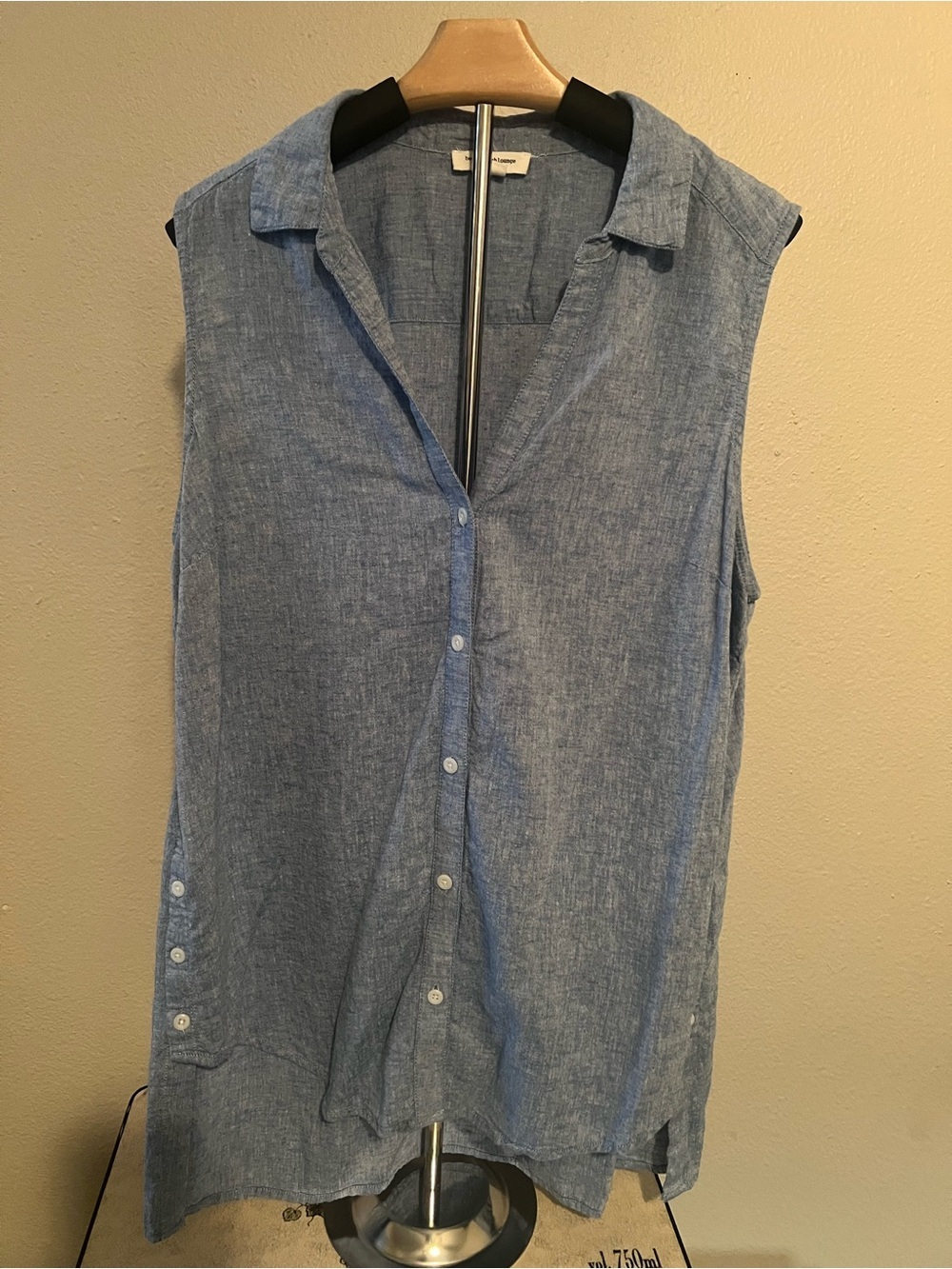 Beach Lunch Lounge Linen Blend Blue Sleeveless  Button Up Tunic Size L